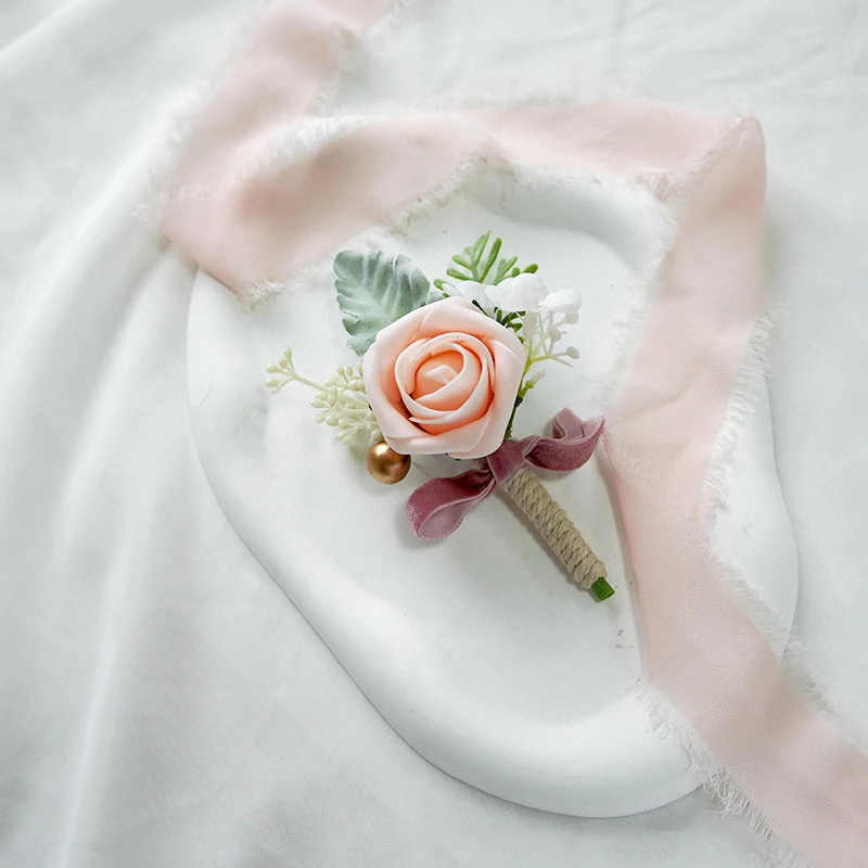 Custom Wedding Decor Boutonniere Corsage Artificial Dried Flowers Bridal Hand Wrist Corsage For Wedding