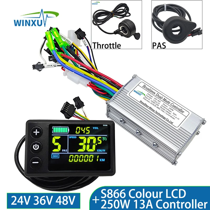 24V 36V 48V 250W 13A 350W 15A E-bike Borstelloze Motor Controller S866 Kleuren LCD Display Kit voor Elektrische Mountainbike Reparatie