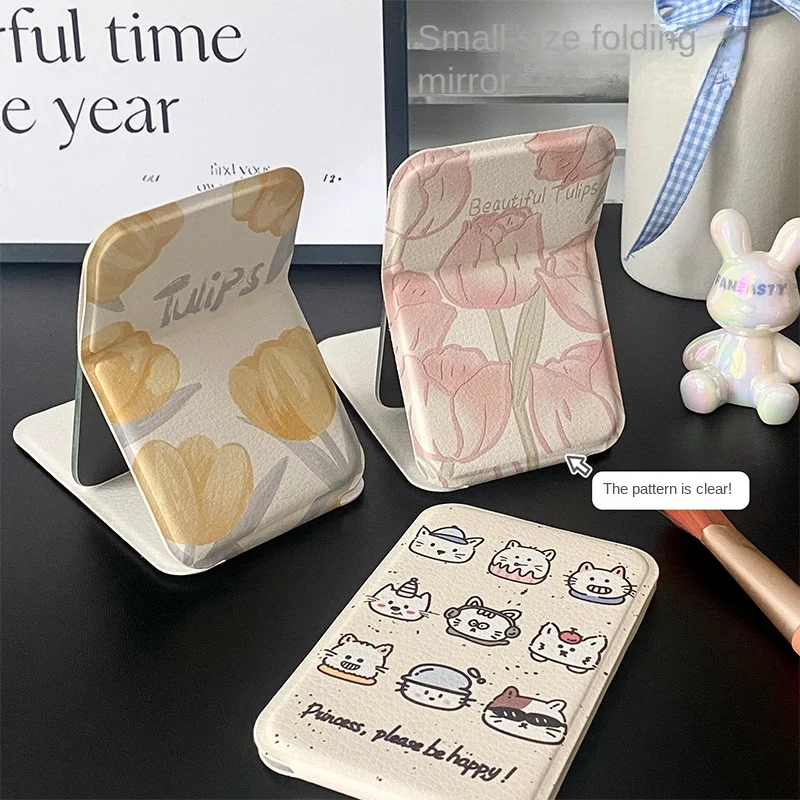 Opvouwbare make-upspiegel Leuke Instagram-stijl Onbreekbaar Draagbaar voor Desktop Dorm Reizen Studenten Compacte make-upspiegel