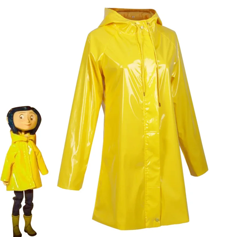 Anime Cartoon Movie Coraline & the Secret Door Cosplay Costume Coraline Wybie Lovat COS Coat Jacket Yellow Raincoat Halloween