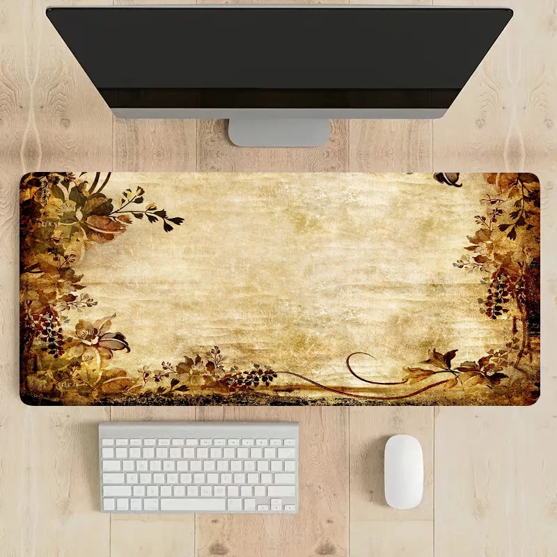 Retro Floral Grass Mouse Pad Large Computer Office Game Table Mats XXL 90x40 Rubber Anti-slip Keyboard Mat Women Long Desk Pads