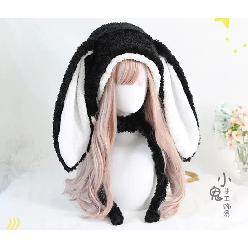 Japanese Sweet Loppy Bunny Eared Rabbit Cap Lolita Earmuffs Cap Fluffy Warm Winter Fleece Hats