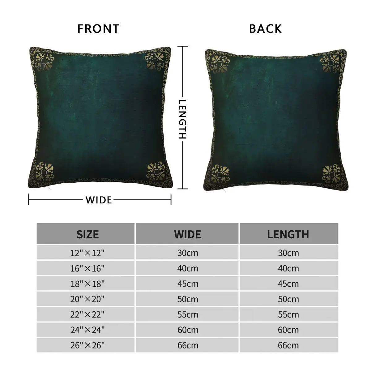 Emerald Green Gold Border Square Pillowcase Polyester Linen Velvet Printed Zip Decorative Home Cushion Cover