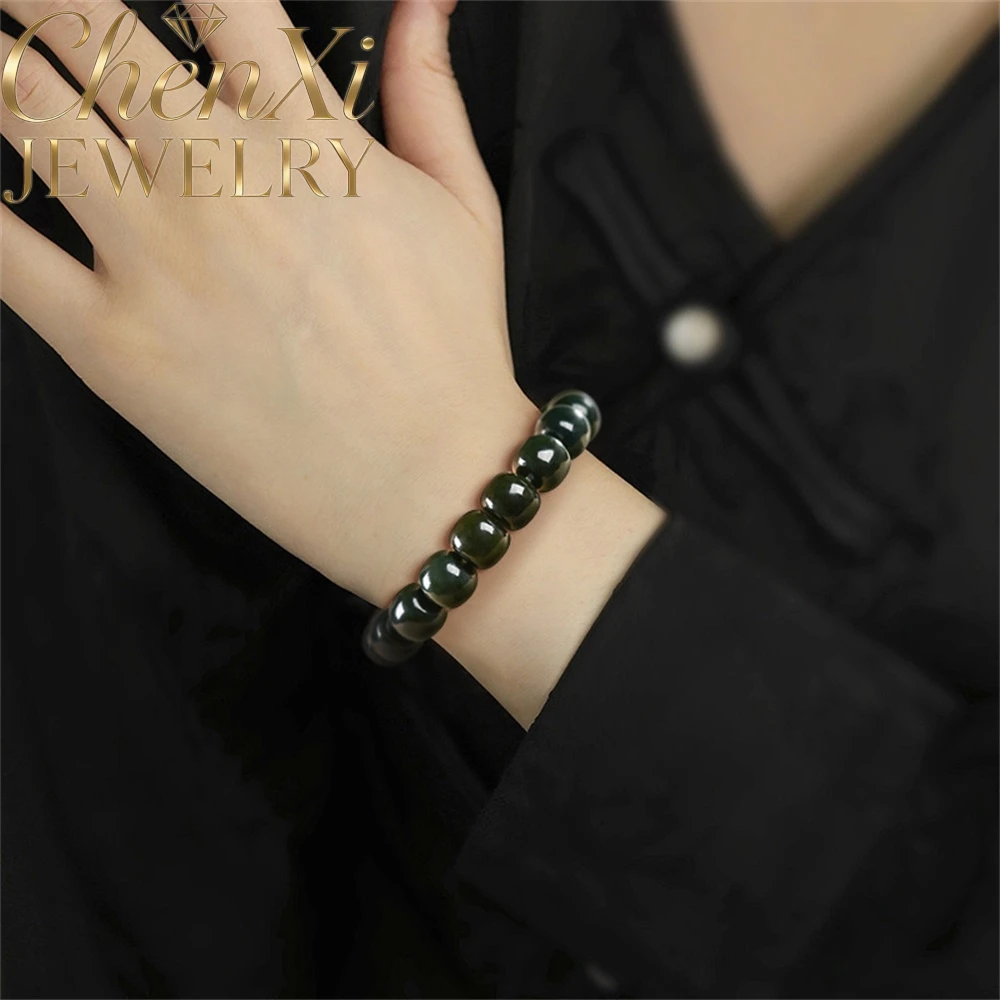 

High-End Authentic Natural Hetian Jade Black Jade Bucket Beads Fashionable And Simple Bracelet Fine Jewelry Gift Popular