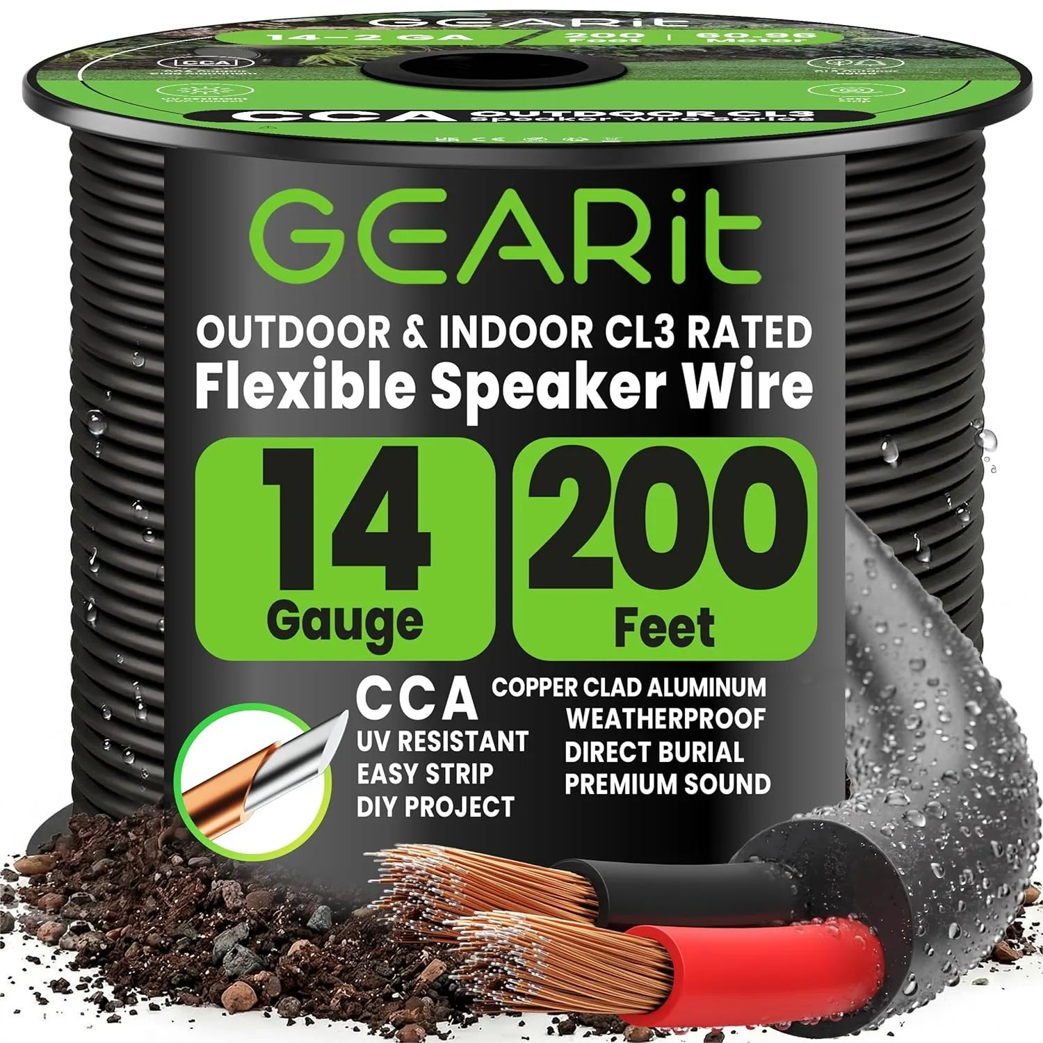 

14 Gauge Speaker Wire 200ft for Outdoor In-Wall Use with Red/Black Color Coded CCA Audio Cable