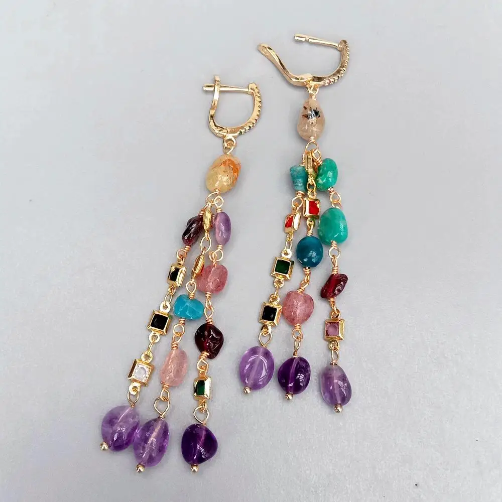 Y·YING Multi Color Gemstone Dangle Earrings Cz Pave Lever Back Girlfriend Women Gifts