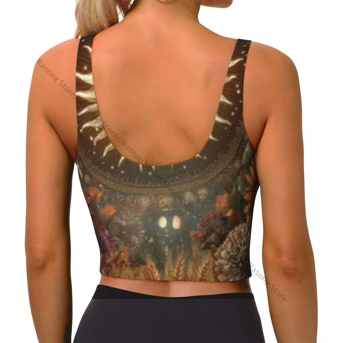 Women Sexy Sports Vest Autumn Flowers And Pumpkins With Moon Shining In Starry Female Streetwear Sport Lingerie Tee Crop Top