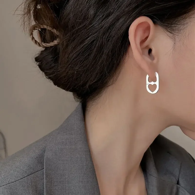 Silver Color Hollow Double Heart Earrings for Women Korean Style Design Ear Buckle 2023 Korea Fashion Jewelry Accessories