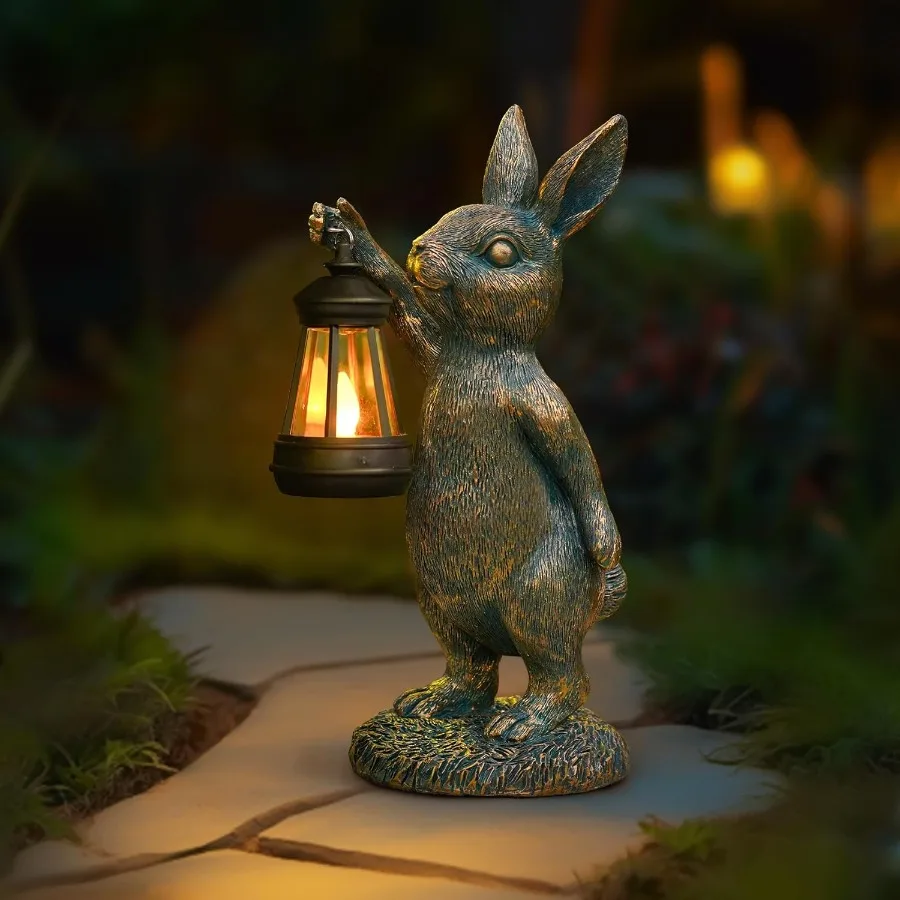 

MININOVA Rabbit Garden Statues with Solar Lantern Bunny Outdoor Resin Sculpture for Patio Yard Lawn Decorations Gifts for Mothe