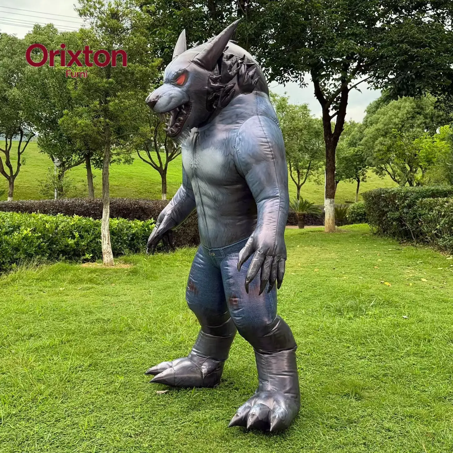 2.1M Giant Inflatable Werewolf Mascot Costume Realistic Grey Wolf Inflatable Suit Suit for Themed Parties