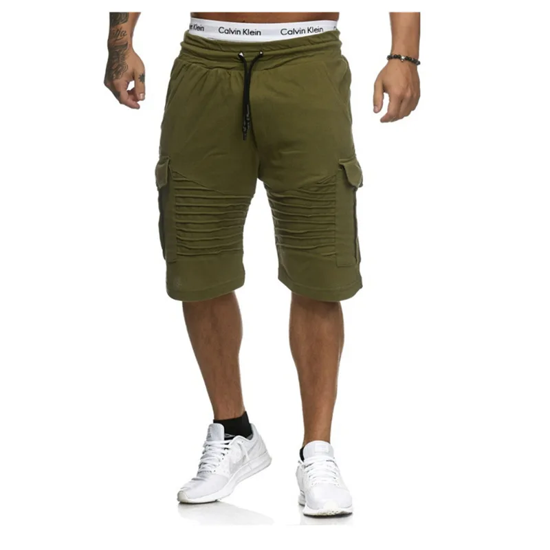 Men's casual striped pocket  shorts with drawstrings, solid color, and five-point length, suitable for spring and summer sports