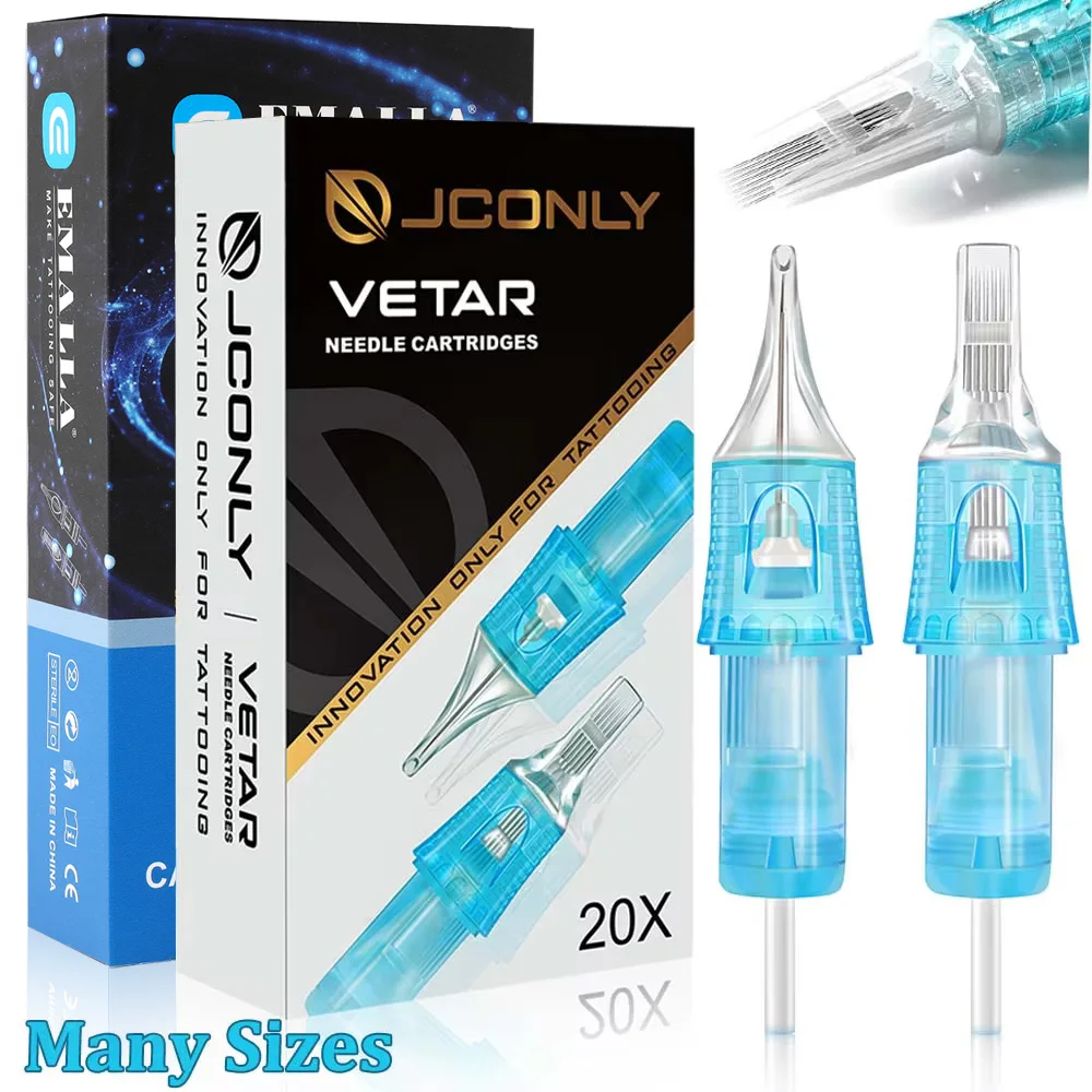 20pcs JCONLY Tattoo Cartridge Needle Sterilized EMALLA Tattoo Needle RL RS CM M1 Cartridges for Permanent Makeup Tattoo Machines