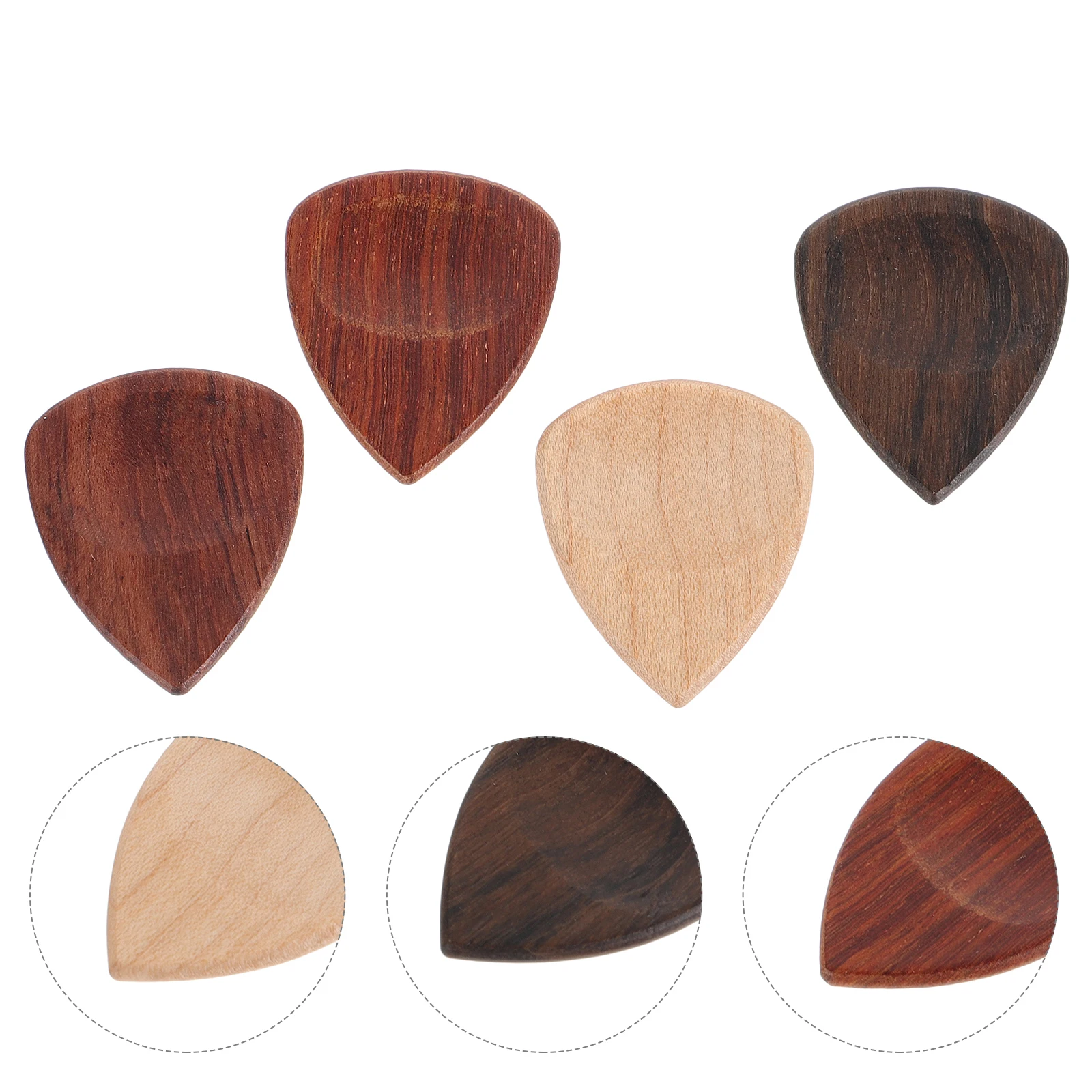 

4 Pcs Wooden Guitar Picks Durable Triangle Acoustic Bass Accessories Long Lasting Musical Instrument Supplies Practice Tools