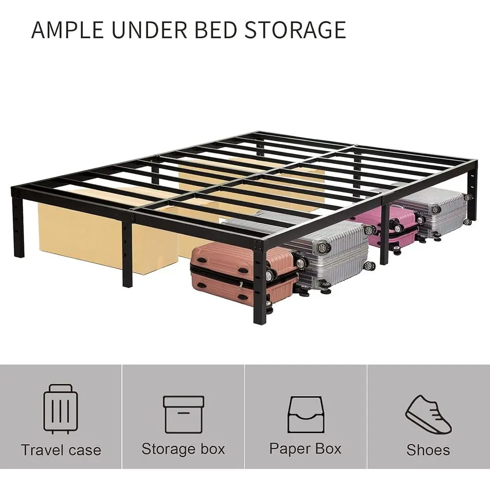 هيكل سرير بمنصة معدنية 14 شديدة التحمل مع شرائح فولاذية، يدعم 3500 رطلاً، لا حاجة إلى صندوق زنبركي، قوي وهادئ #4