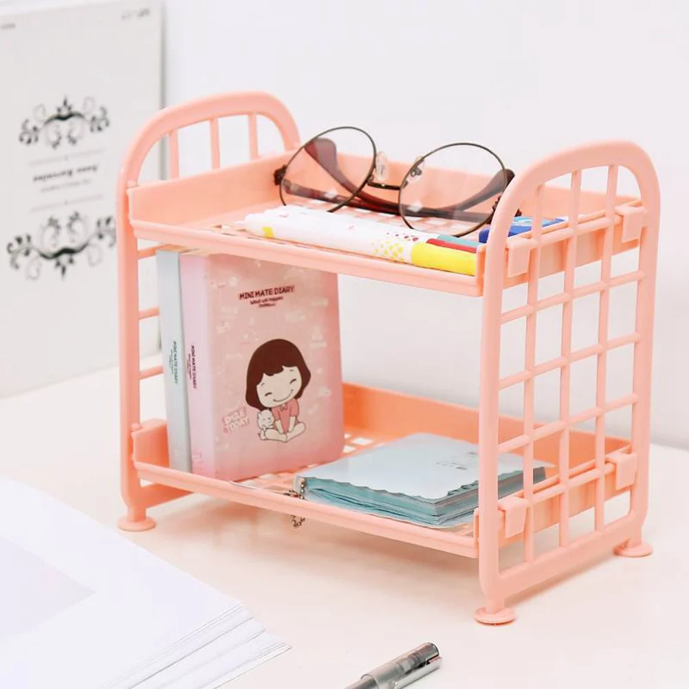 

2 Layers Plastic Storage Rack Bathroom Kitchen Organizer Shelf Corrosion Resistant Easy Install For Smooth Surfaces Pink
