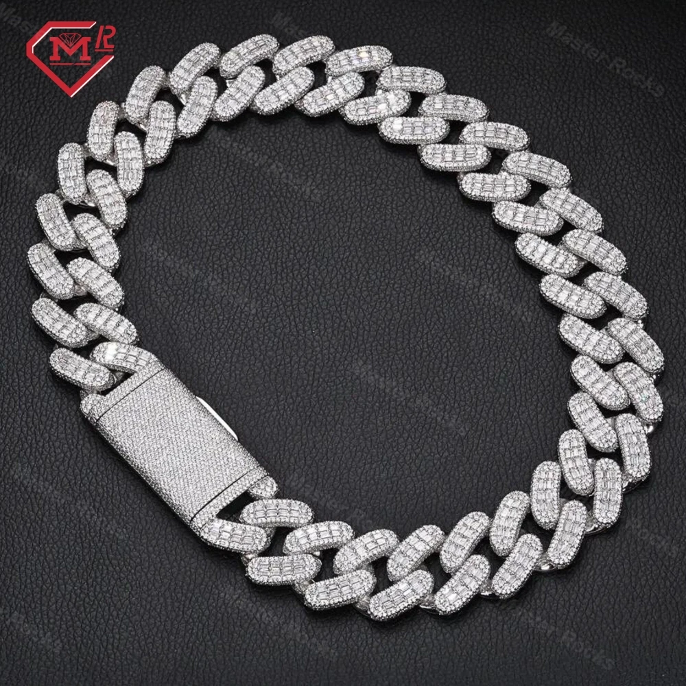 

Heavy Big Guy 28MM Cuban Link Chain Baguette 925 Sterling Silver Iced Out Moissanite Cuban Link Chain