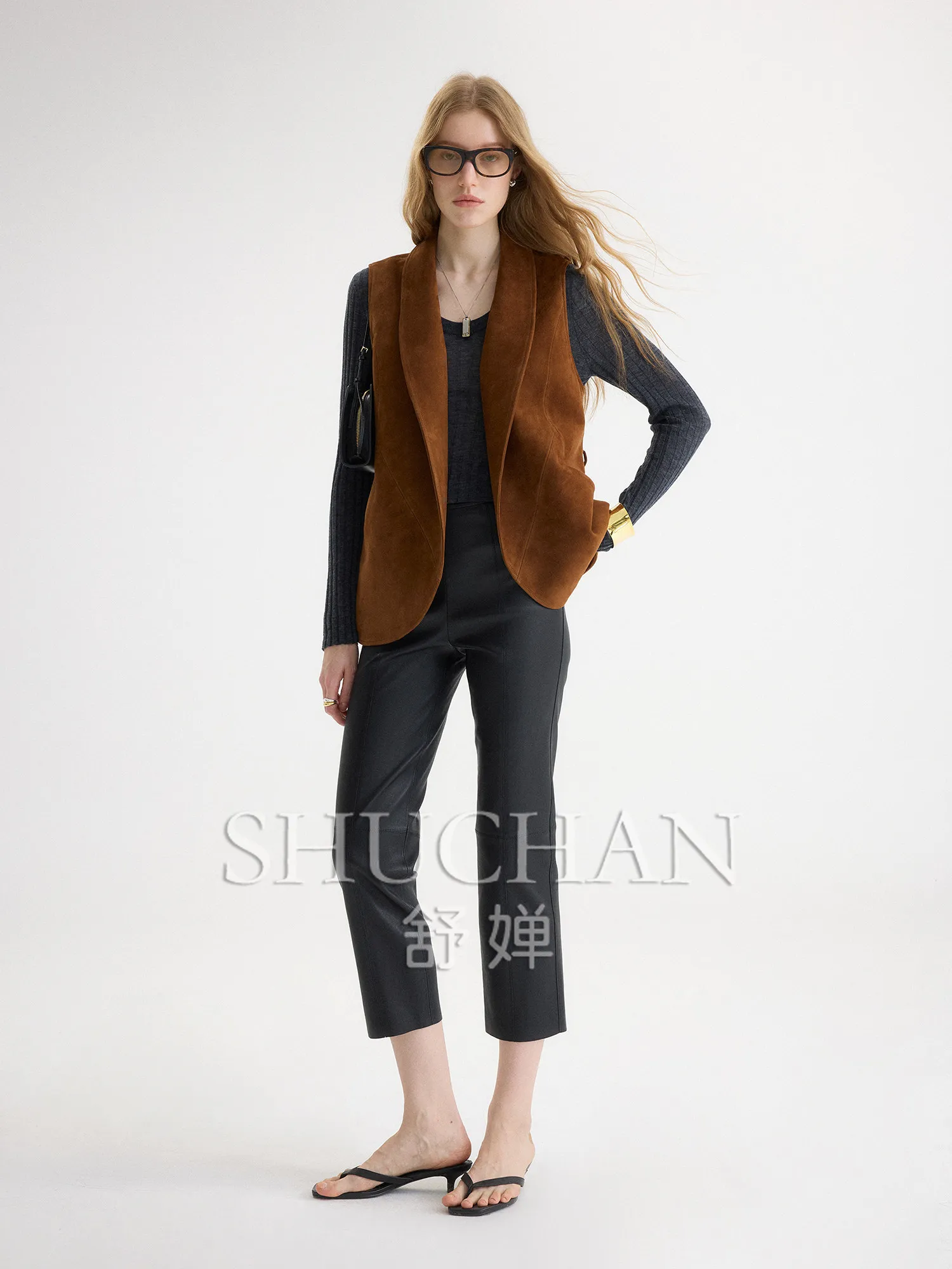 2026 autumn winter pants women's urban simple cut light coating elastic sheepskin thin old money wind nine points slim leather
