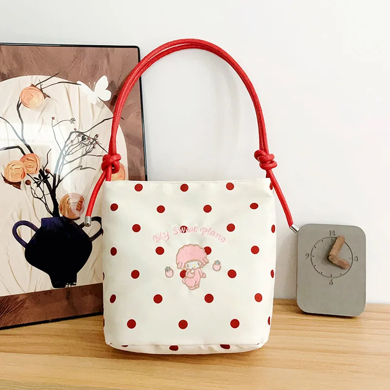 

Новинка 2025 года, модная универсальная сумка в клетку в стиле ретро в горошек, женская повседневная студенческая сумка большой вместимости