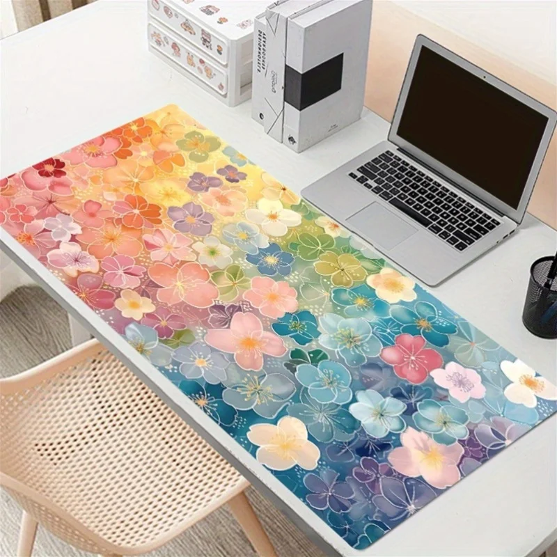 Devineresse Beautiful Flowers Pattern Mouse Pad - E-Sports Office Desk Mat, Natural Rubber, Non-Slip, Large 35.4x15.7Inch, Perfe