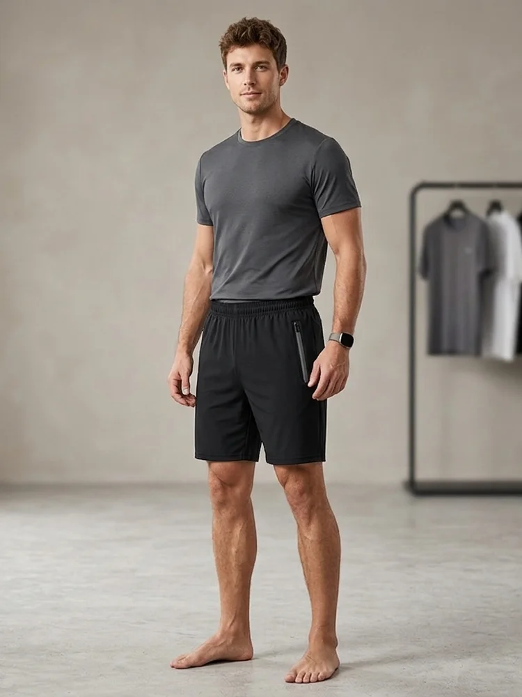 Men's Summer Quick Dry Shorts  Sports Beach Shorts Loose Thin Breathable Knee Length 5 Point Shorts Trendy Outdoor Streetwear