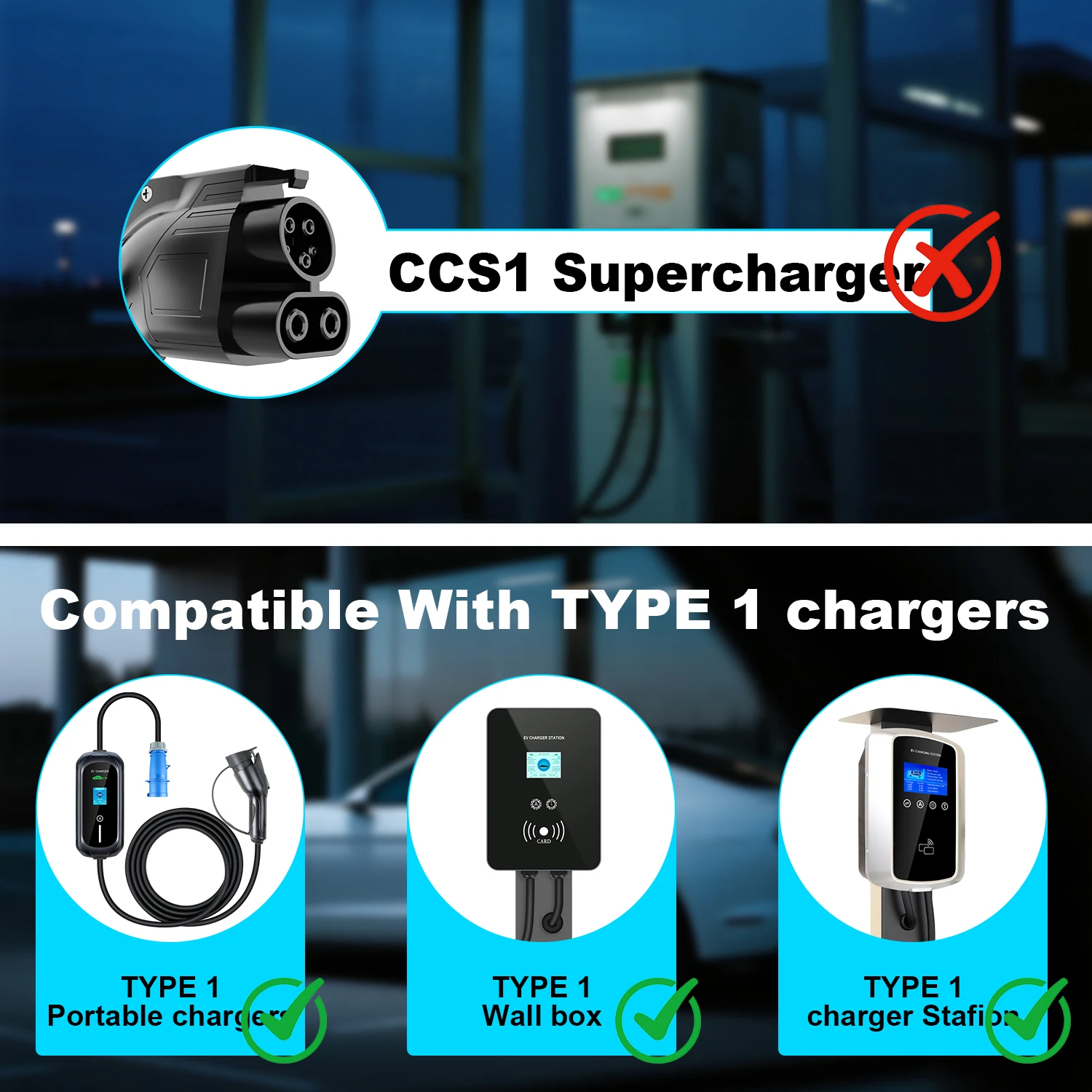Kolanky EV Charger Adaptor 32A 7.2KW SAE J1772 Plug Type 1 To Type 2 Socket Converter For Type 2 Eletric Vehicles Charging Cars