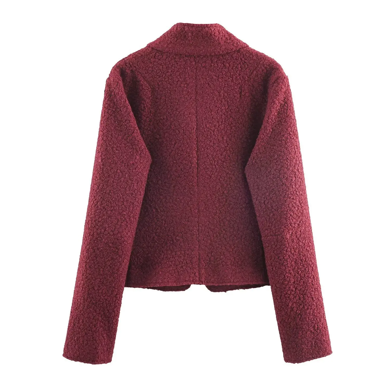 Maxdutti French Retro Fashion Looped Suit Jacket Burgundy Color Elegant Single Breasted Short Blazers Woman Clothing Slim Fit To