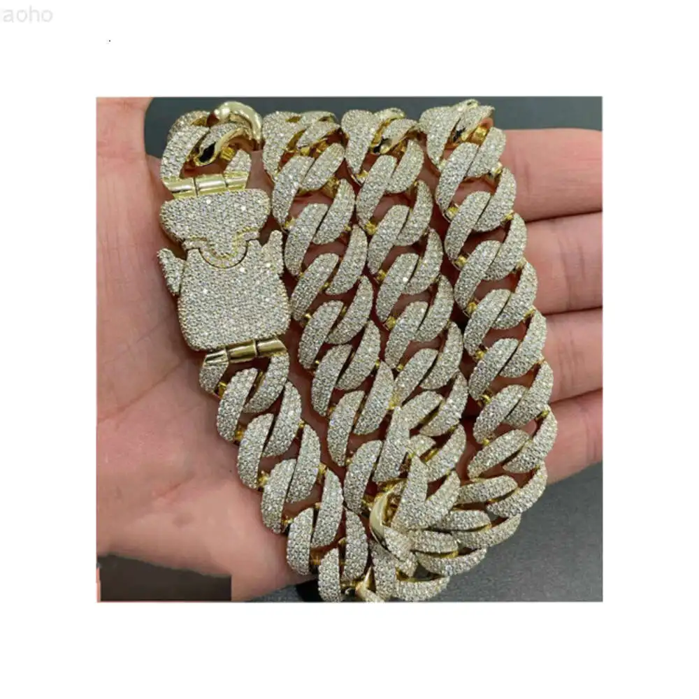 16mm Miami Cuban Link Chain Vvs Moissanite Diamond Stubbed 925 Sterling Silver Gold Plated 18-24