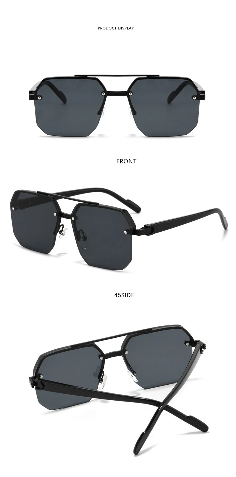 Oversize Retro Doppel Brücken Polygon Quadrat Metall Männer Sonnenbrille Mode Gradient Shades UV400 Trend Frauen Sonnenbrille – Detail 13