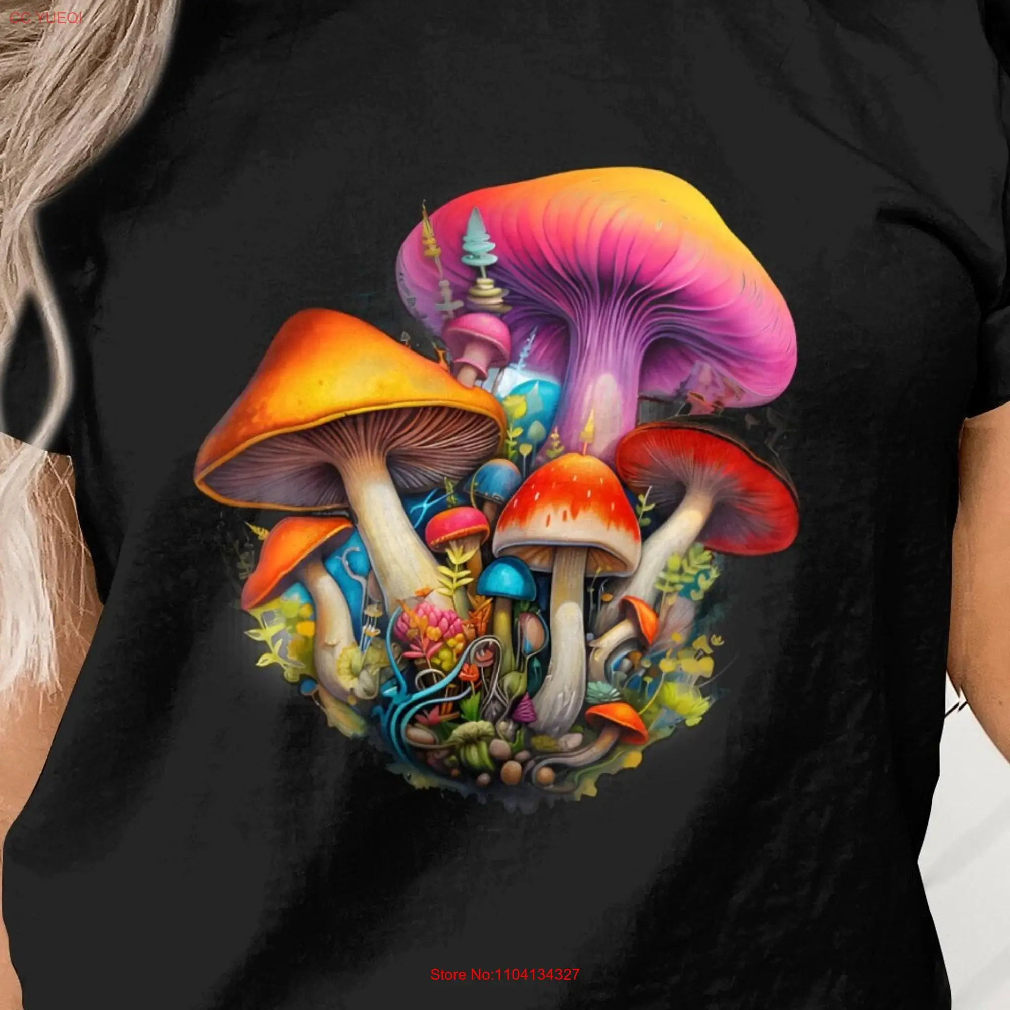 Mushrtoom T Shirt Midjourney AI Psychedelic Mushroom Neon bright Music festival clothing long or short sleeves