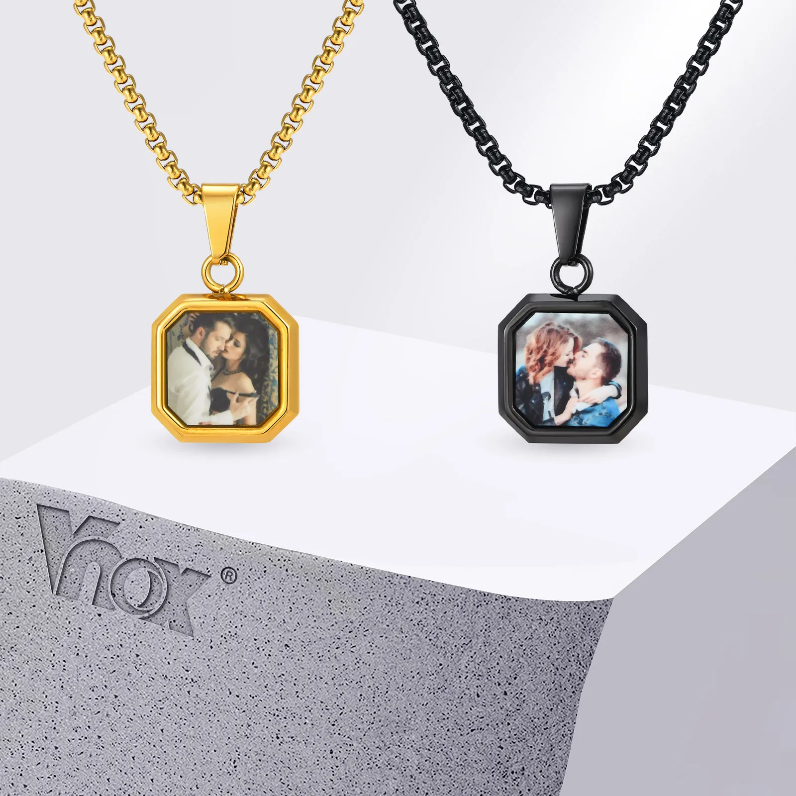 Vnox Photo Custom Necklace for Men Women, Stainless Steel Personalized Pendent Family Picture Valentines Pet Photo Gifts Jewelry