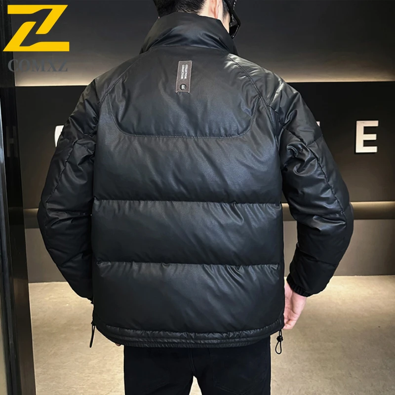 Men's padded Clothing Autumn Winter Solid Color White Duck Down Thickened Warm Outdoor Travel Stand Collar Coat Men Down Jacket