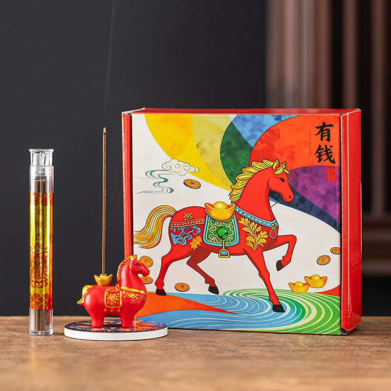 2026 Horse Year Incense Burner, Hand-Painted Resin/Ceramic Zodiac Ornament, Auspicious Chinese New Year Home Decor & Collectible
