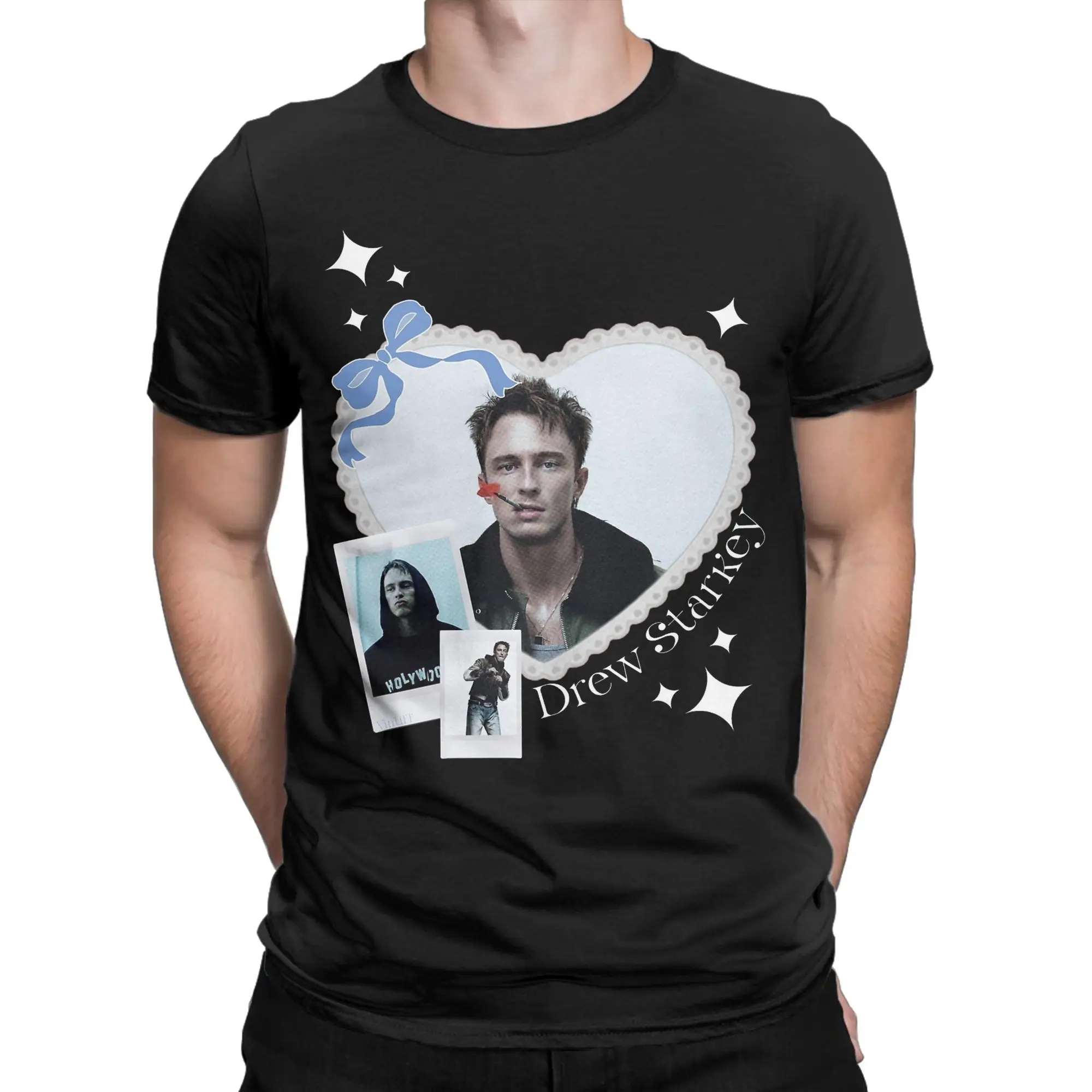 Drew Starkey Heart Coquette Blue Bow Men T Shirts  Novelty Tees Short Sleeve Round Collar T-Shirt Pure Cotton Clothing