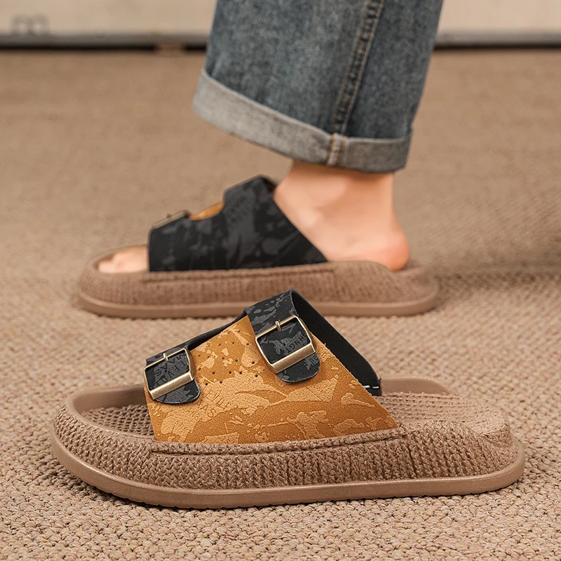 

Convenient Put on Off Men Summer Flat Sandals Anti Slip Practical Design Student Daily Outdoor Leisure Footwear