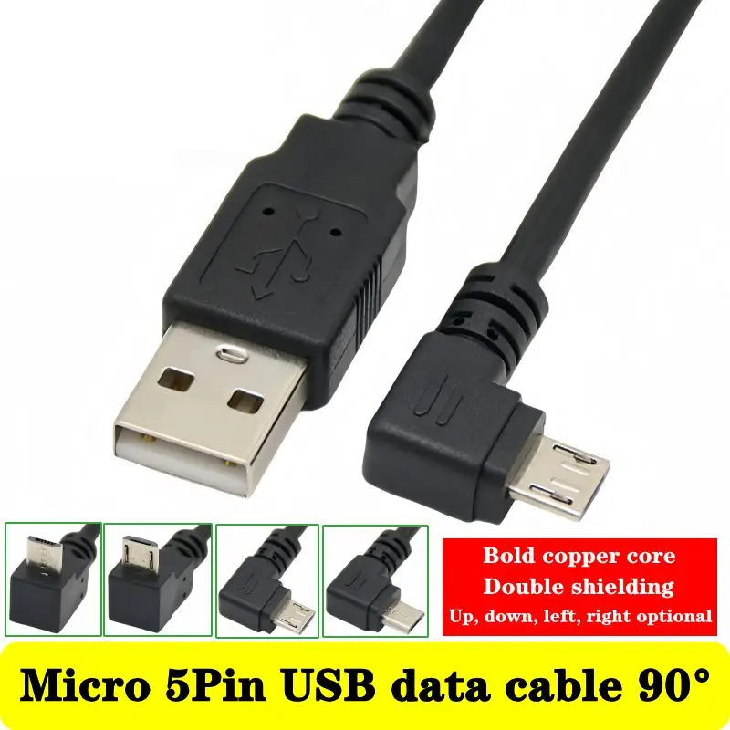 

Кабель для передачи данных USB (тип A) на Micro USB (5 контактов) из чистой меди с изгибом 90 градусов (влево/вправо, вверх/вниз) для зарядки и подключения телефонов Android