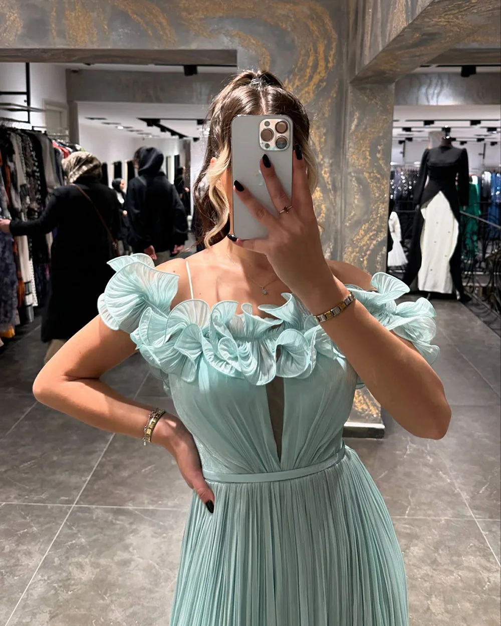 Msikoods Pleated Ruffle Midi Evening Dress Off Shoulder Prom Dresses Elegant Party Dress Women Graduation Dress Woman Customizd