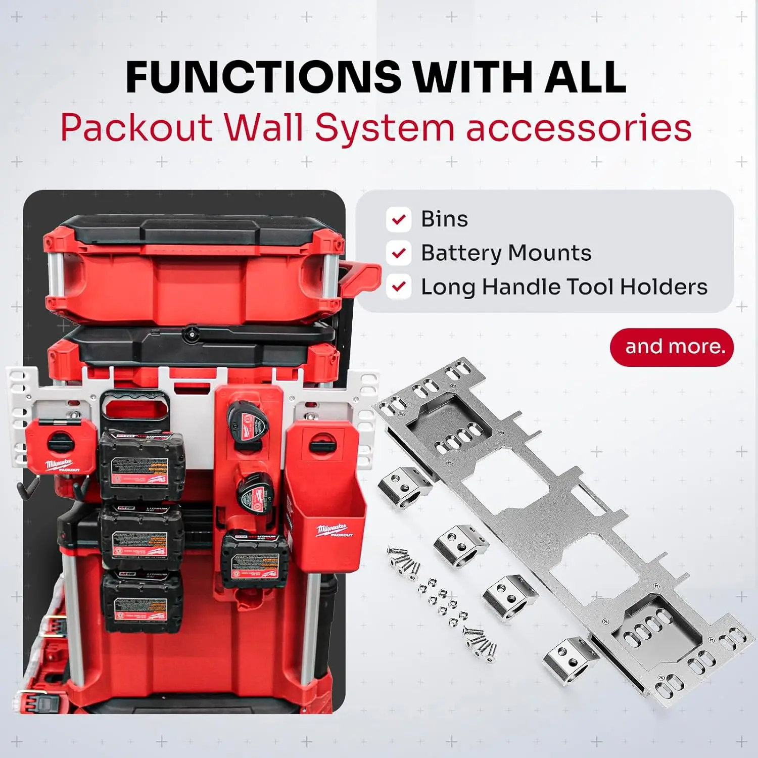 Plaque de montage compatible avec les supports d'outils Milwaukee Packout, accessoires Packout pleine et demi-taille, argent