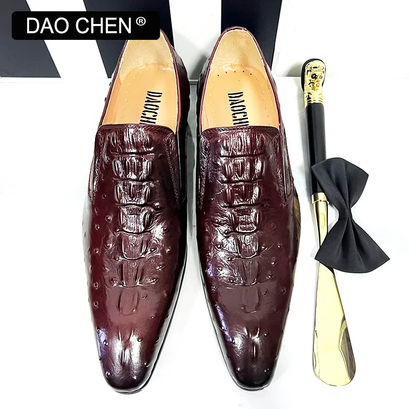 ITALIAN MEN GENUINE LEATHER SHOES WINE BLACK CROCODILE SHOES SLIP ON LUXURY MEN DRESS SHOES OFFICE WEDDING LOAFERS SHOES FOR MEN