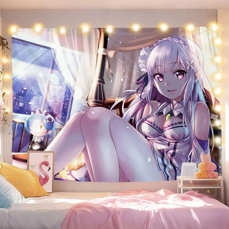 Anime Rem Tapestry 'Zero Starting Life in Another World' Aesthetic Wall Cloth Headboard Decor for Bedroom Dorm Room