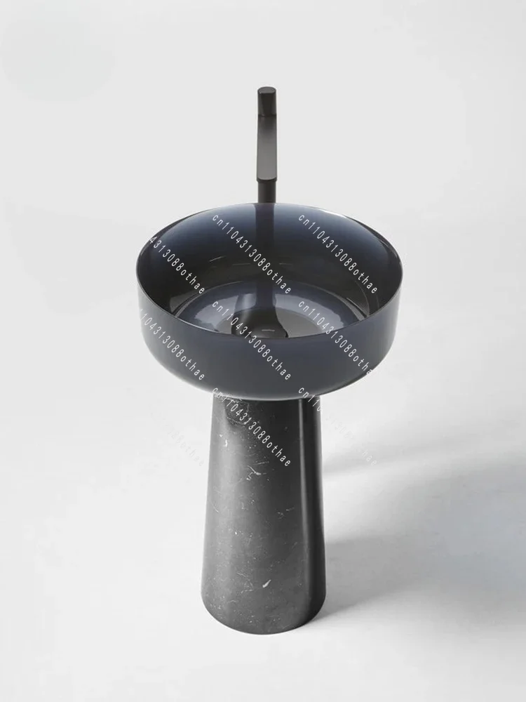 

Marble Pattern Base Floor Type Minimalist Dark Brown Transparent Resin Crystal Column Pot