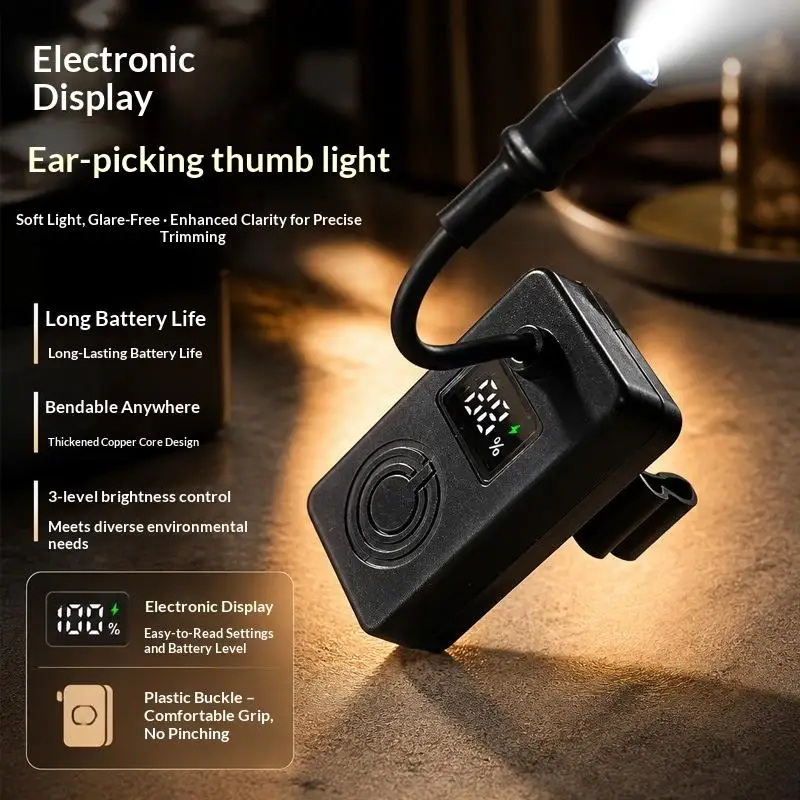 Ear Thumb Light for Ear Cleaning USB Rechargeable LED Digital Display Mini Portable Lamp for Home Daily Use