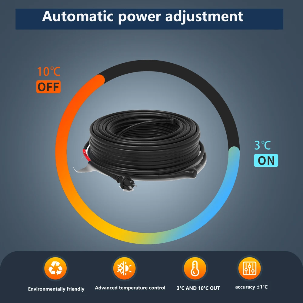 Heating Cable with thermostat Ideal for water pipes and plants, waterproof trace heating, indoor pipe trace heating Pre-assemble