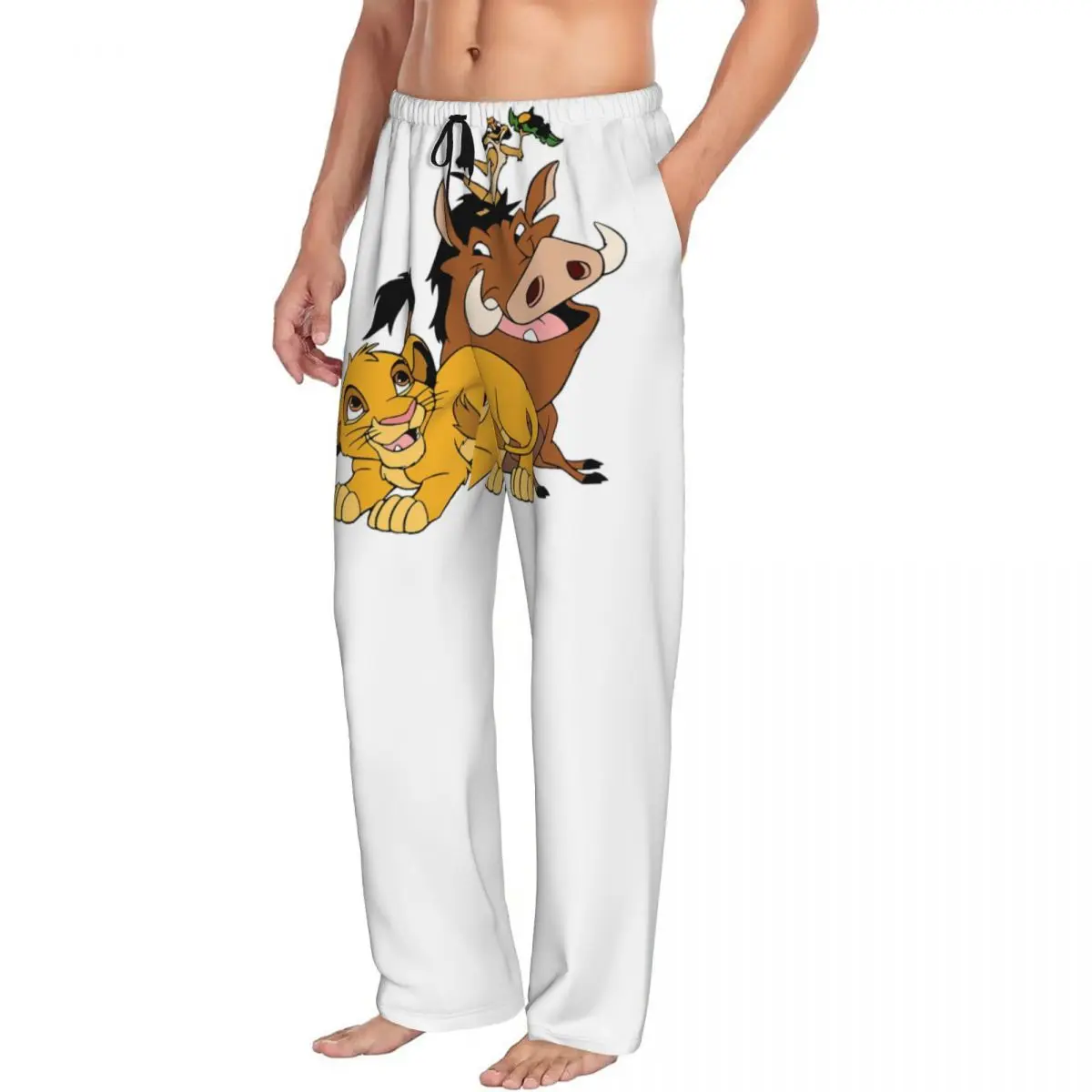 Pantalones de pijama personalizados Timon y Pumba, ropa de dormir para hombres, cintura elástica, pantalones de salón para dormir del Rey León con bolsillos