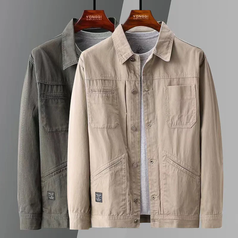 

Американская рабочая одежда цвета хаки в стиле ретро, мужская модная свободная повседневная универсальная мужская весенне-осенняя одежда из смеси хлопка и полиэстера