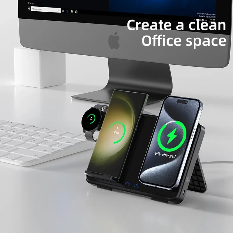 محطة شحن سريع قابلة للطي ، حامل شاحن لاسلكي 4 في 1 ، إضاءة ليلية ليد ، أيفون ، سامسونج ، مجرة ، أبل ، ساعة ، إيربودز 2