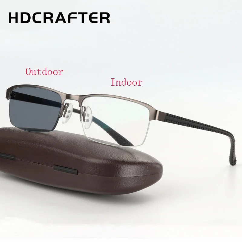 HDCRAFTER (SPH:0~+400) Diopters Photochromic Reading Glasses Men Titanium Hyperopia Presbyopia Glasses Outdoor Eyewear