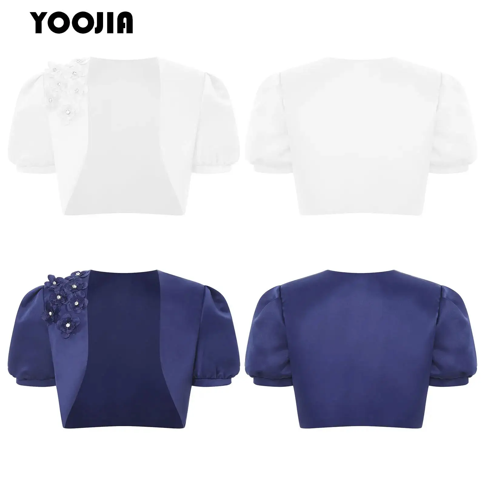 Kids Flower Girls Bolero Jacket Party Accessories Princess Wedding Dress Up 3D Applique White Princess Shawl jacket Outwear