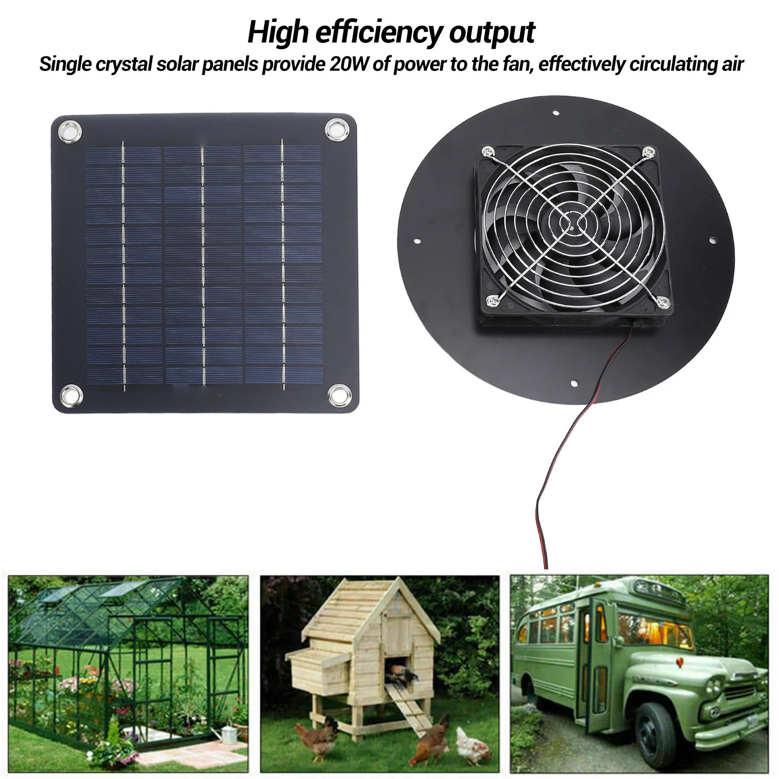 20 W Solar-Abluftventilator, vielseitiger, hocheffizienter, solarbetriebener Einkristall-Entlüftungsventilator für Wohnmobile und Yachten