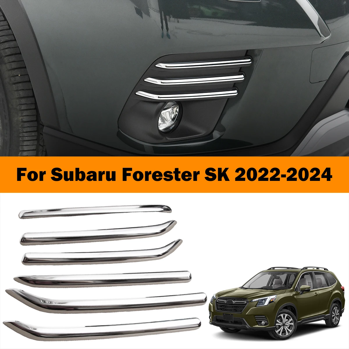 Stainless Steel Front Bumper Fog Light Lamp Strips Trims For Subaru Forester 2022 2023 2024 Foglight Car Styling Accessories