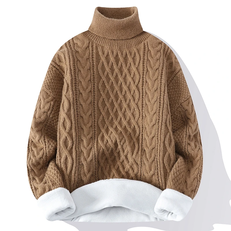 2024 autumn and winter men's plush thick style fashionable, comfortable, warm, casual long sleeved high neck knitted sweater